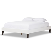 Baxton Studio Lancashire Modern and Contemporary White Faux Leather Upholstered Queen Size Bed Frame with Tapered Legs